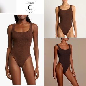 Hunza G Square Neck One Piece in Brown OS NWT